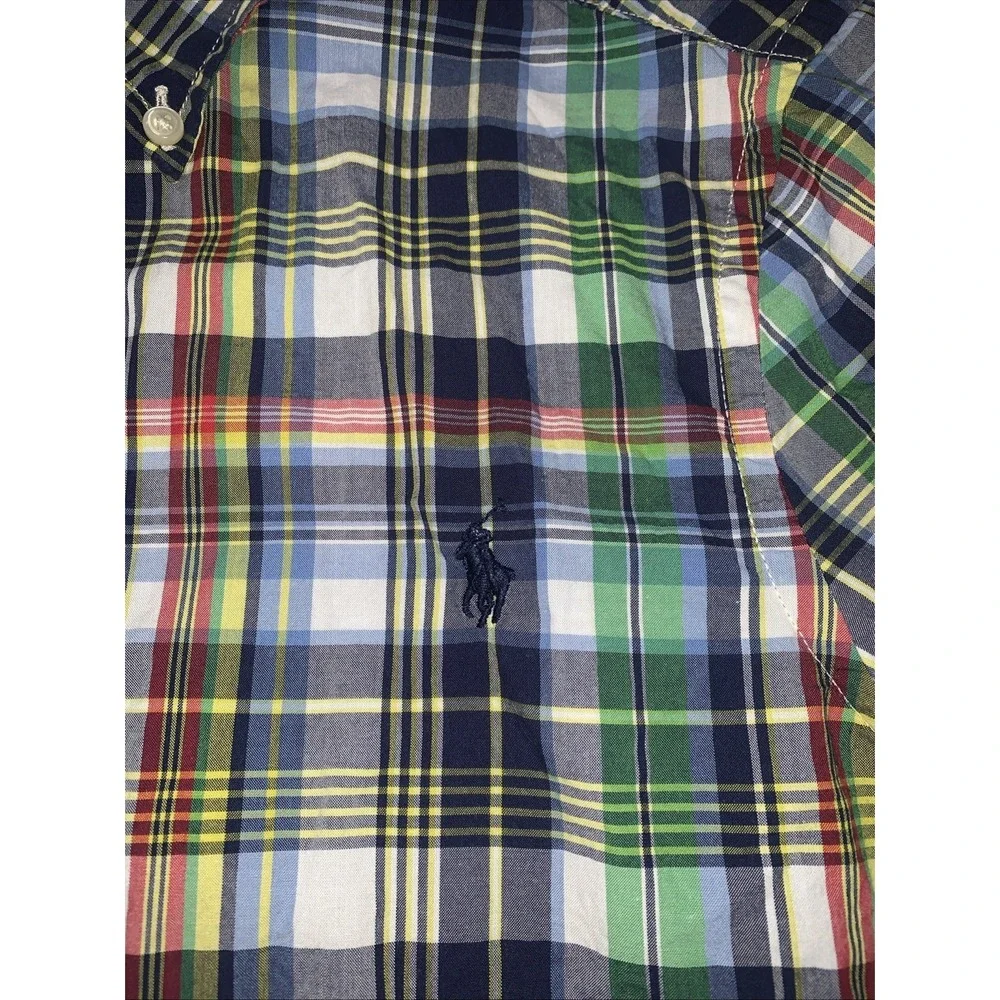 Ralph Lauren Boy's Shirt Multi Plaid Button Down‎ Size M 10-12 Short Sleeve Pony